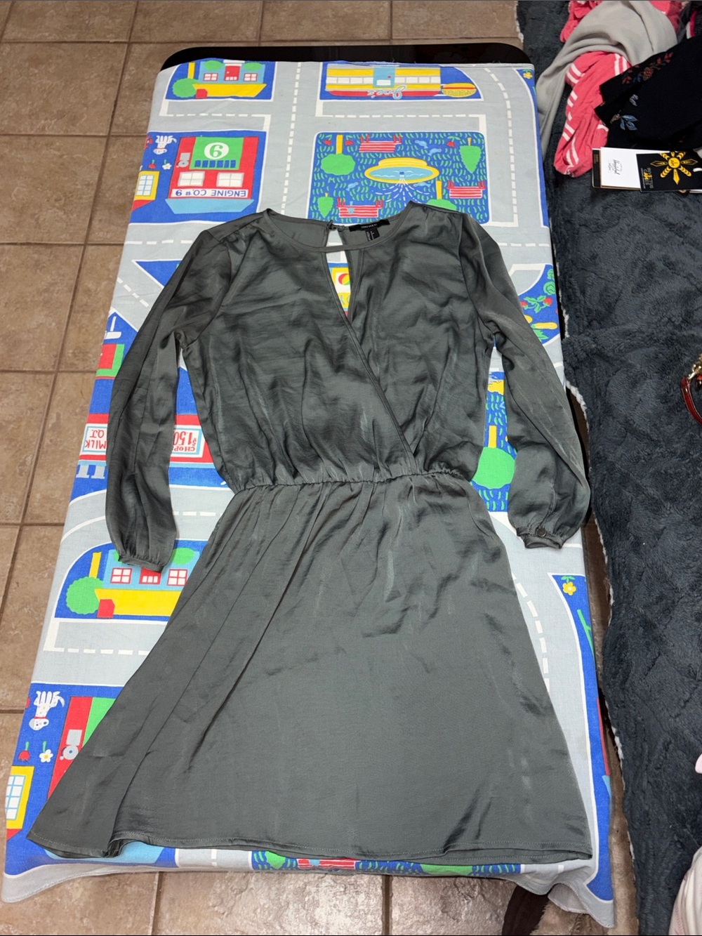 Forever 21 grey satin long sleeve dress